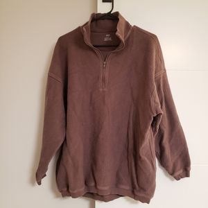 Aerie Half Zip Oversized Ribbed Sweater